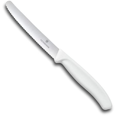 Swiss Army Brands Victorinox Kitchen Steak, 40.5In Round Tip Blade, Serrated Edge, White Polypropylene Handle Bulk VIC-6.7837